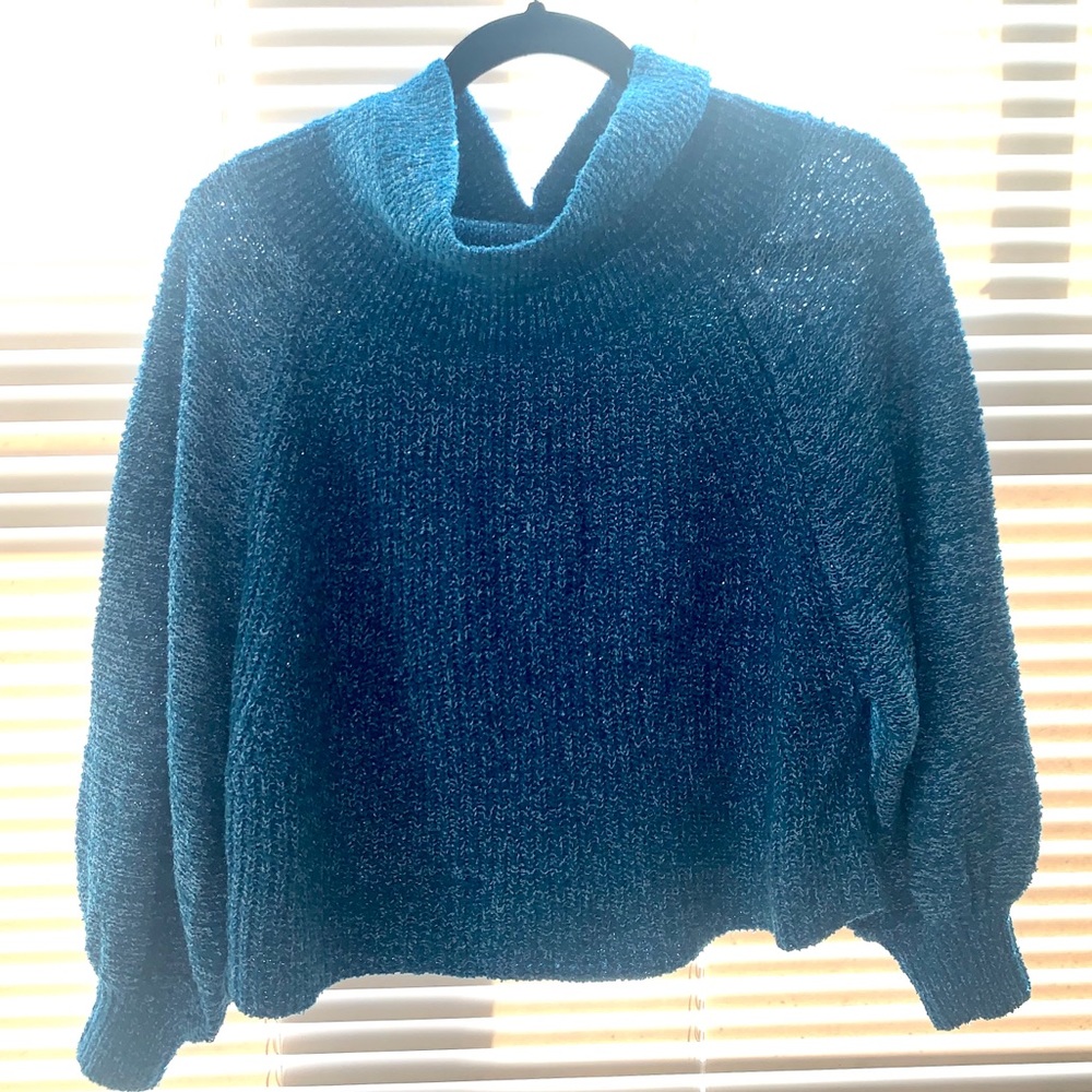 Free People Bright Blue Cowl Neck Sweater